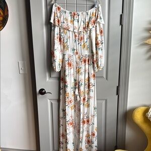 Floral Off-Shoulder Maxi Romper BuiltIn Shorts Dress Jumpsuit